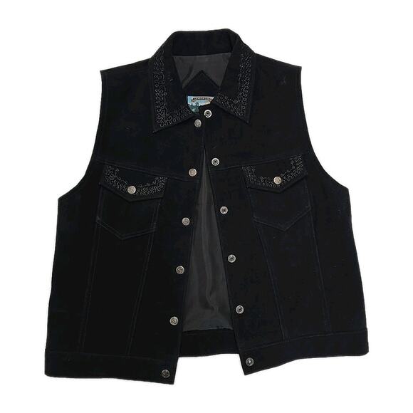Shaver Lake Jackets & Blazers - Vintage Shaver Lake Black Suede Embroidered Western Vest Medium Boho Whimsigoth